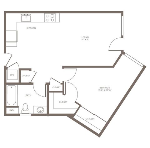 Floor plan for 1 bed, 1 bath, 724 sqft